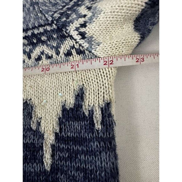 VTG Stitches In Time Womens L Blue White Granny Sweater Beaded Snowflake Holiday - Picture 9 of 13